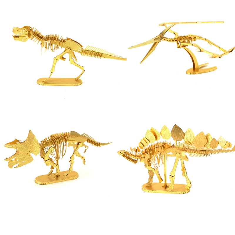 Golden Dinosaur Tyrannosaurus Stegosaurus DIY Metal Puzzles Jigsaw Educational Action Figures Miniatures Board Game | Спорт и