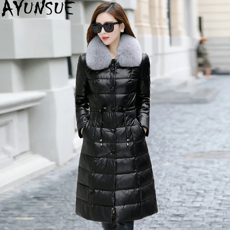 AYUNSUE зимняя куртка из натуральной кожи, женский пуховик размера плюс, красное корейское длинное пальто из овчины, Chaqueta Mujer KJ633