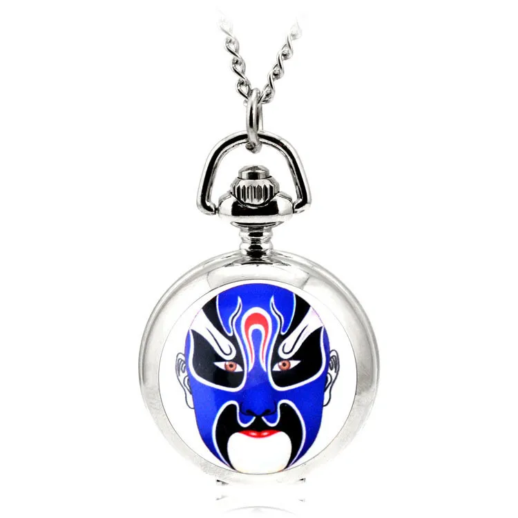 A181 Modern Silver Quartz Pocket Fob Watch Necklace Pendant Relogio De Bolso Enamel Women Peking Opera Pattern | Наручные часы