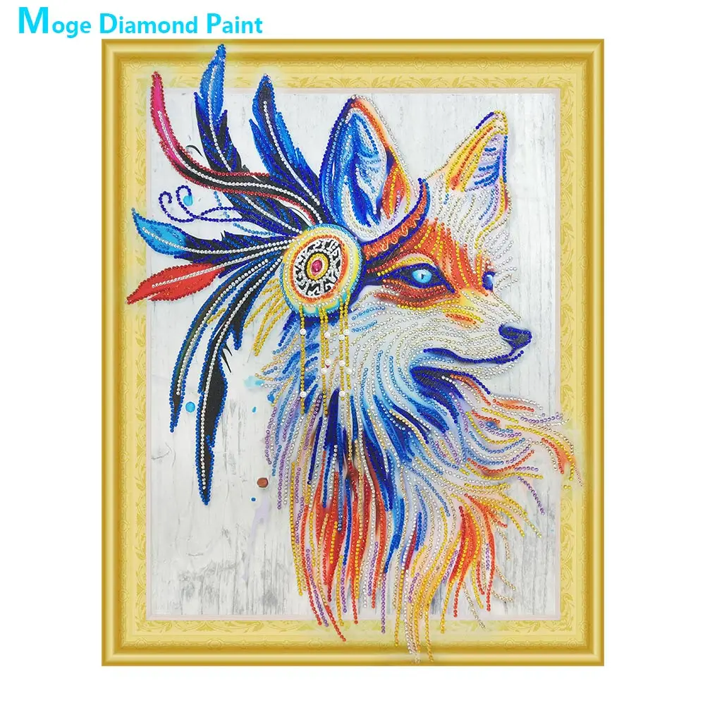 

Indian Fox Diamond Painting Partial Round animal New DIY Sticking Drill Cross Embroidery 5D simple Home Decoration