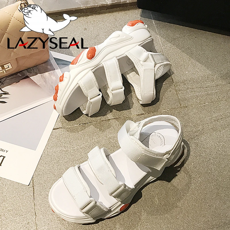 LazySeal/летние пляжные спортивные сандалии на танкетке Женские платформе с