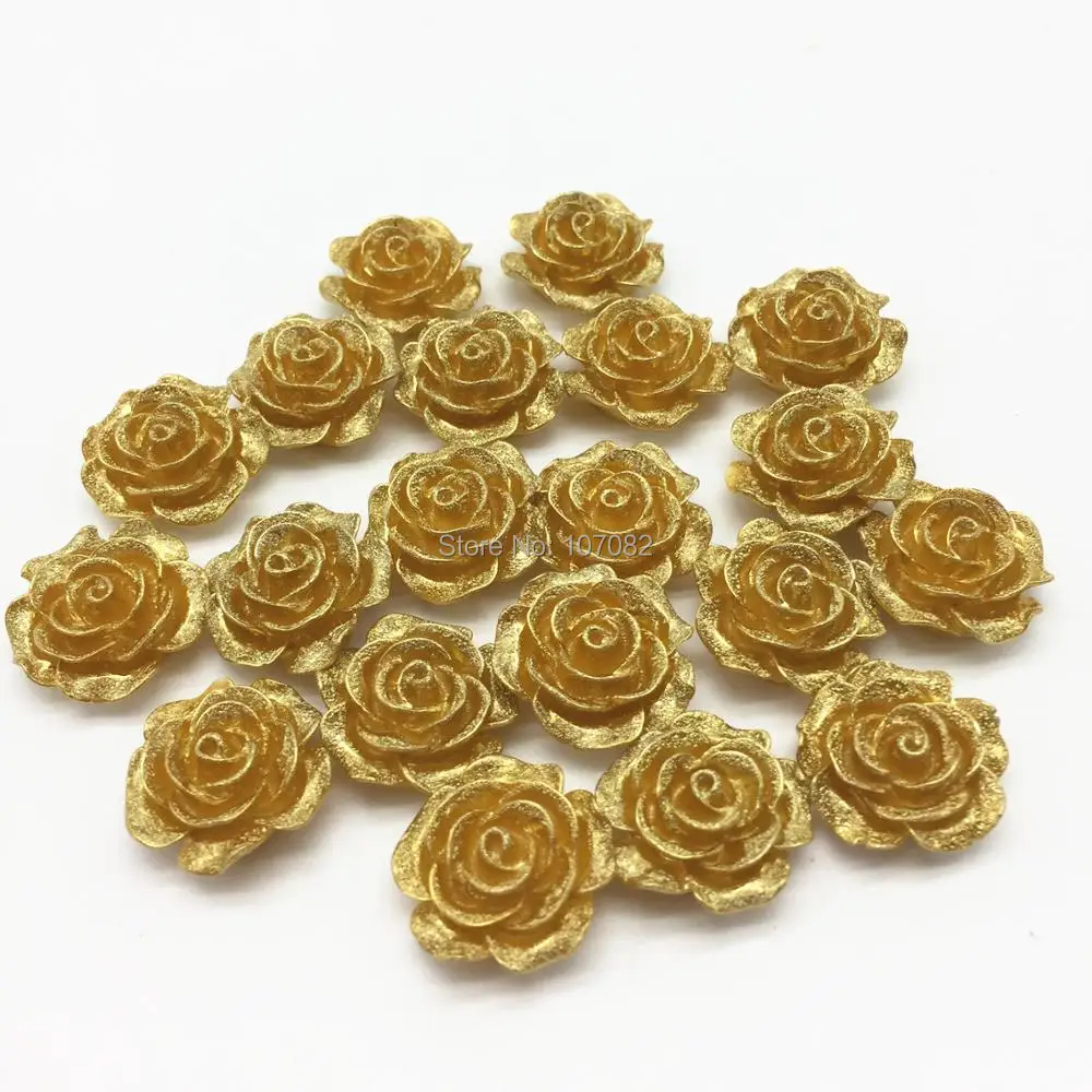 50pcs 19mm Gold Rose Flower Flatbacks Embellishments DIY Resin