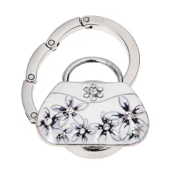 

Rhinestone Inlaid Fower Detail White Handbag Style Folding Purse Hanger
