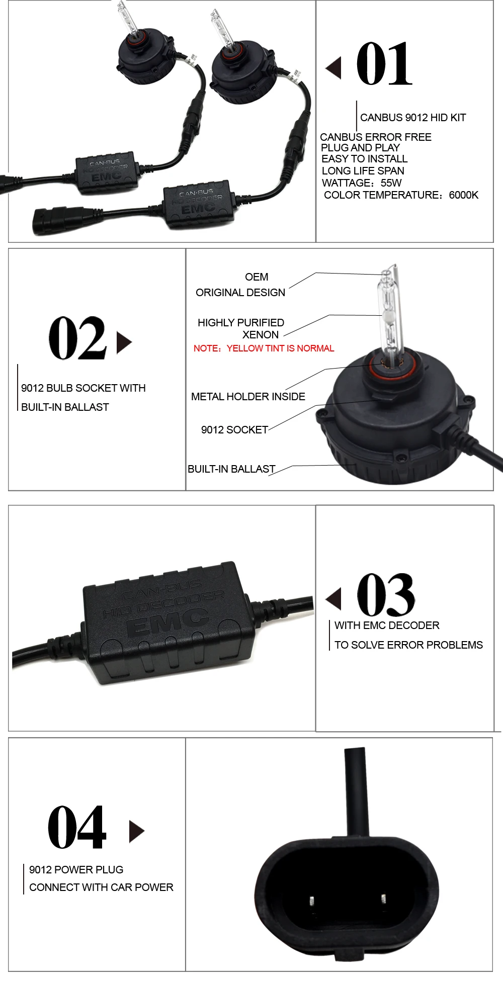 SKYJOYCE 12V 55W CANBUS 9012 hir2 xenon hid kit 4300K 5000K 6000K error free hid 9012 bulbs bixenon projector lens bulb KANBUS (2)
