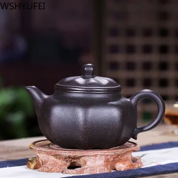 

Genuine purple sand pot pure hand-made black gold sand full eight-faced exquisite home purple sand pot 270ml high-grade tea set