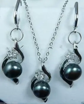 

mujer Nobility Lucky WomenBlack Akoya Cultured pearl Earrings Pendant Necklace Set AAA Grade Grade hook Fine moda