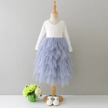 Розничная, милое летнее кружевное платье-пачка с длинными рукавами для девочек свадебное платье для девочек нарядное платье для девочек для детей BW888