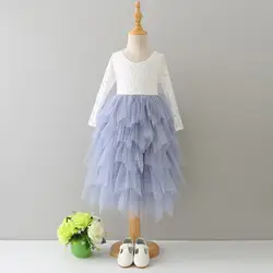 Розничная продажа Обувь для девочек летние красивые кружевные Длинные рукава платье-пачка, нарядное платье для девочки, праздничное