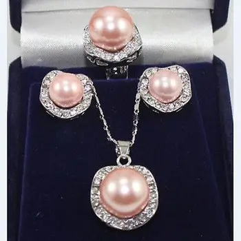

pink shell pearl crystal pendant necklace earring ring jewelry set >> watch wholesale Quartz stone CZ crystal