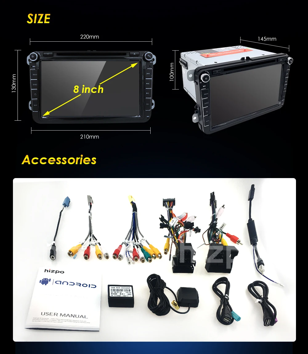 Excellent Hizpo AutoRadio 2 Din Android 8.0 Car DVD Multimedia for skoda octavia 2 3 superb 2 VW T5 passat b6 b5 cc seat leon altea Golf 5 5