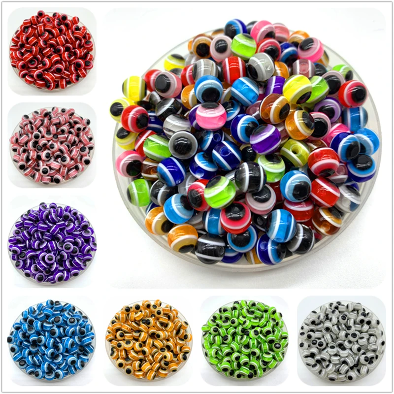 6mm 8mm 10mm 12mm 14mm Blue Oblate Shape Spacer Beads Evil Eye Beads Stripe Resin Spacer Beads For Jewelry Making