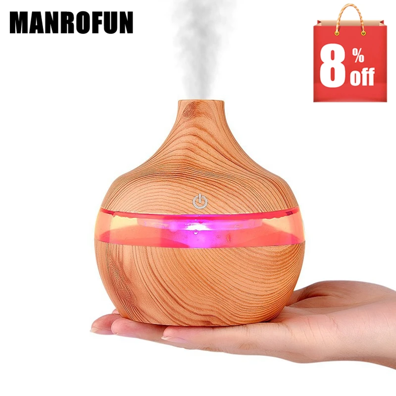 

MRF-025 USB 300ml NEW humidifier wood grain machine round colorful night light water replenishing device aromatherapy auto