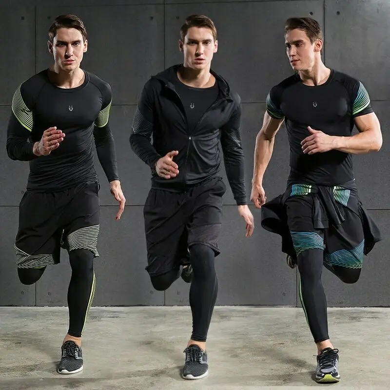 Hot Men S Running Sets 4pcs Set Compression Quick Dry Sports Suits