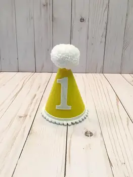 

First Birthday Hat 1st Birthday Hat Yellow and White Mini Party Hat For Kids Photo Shot Newborn Birthday Hat