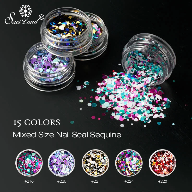 

Saviland Mini Paillette DIY Round Sticker Nail Art Tools Glitter Mixed Round Ultrathin Sequin Decoration Primer Top Base Coat