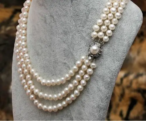 

ddh001516 triple strands 8-9mmAkoya white pearl necklace 17-19" 28% Discount