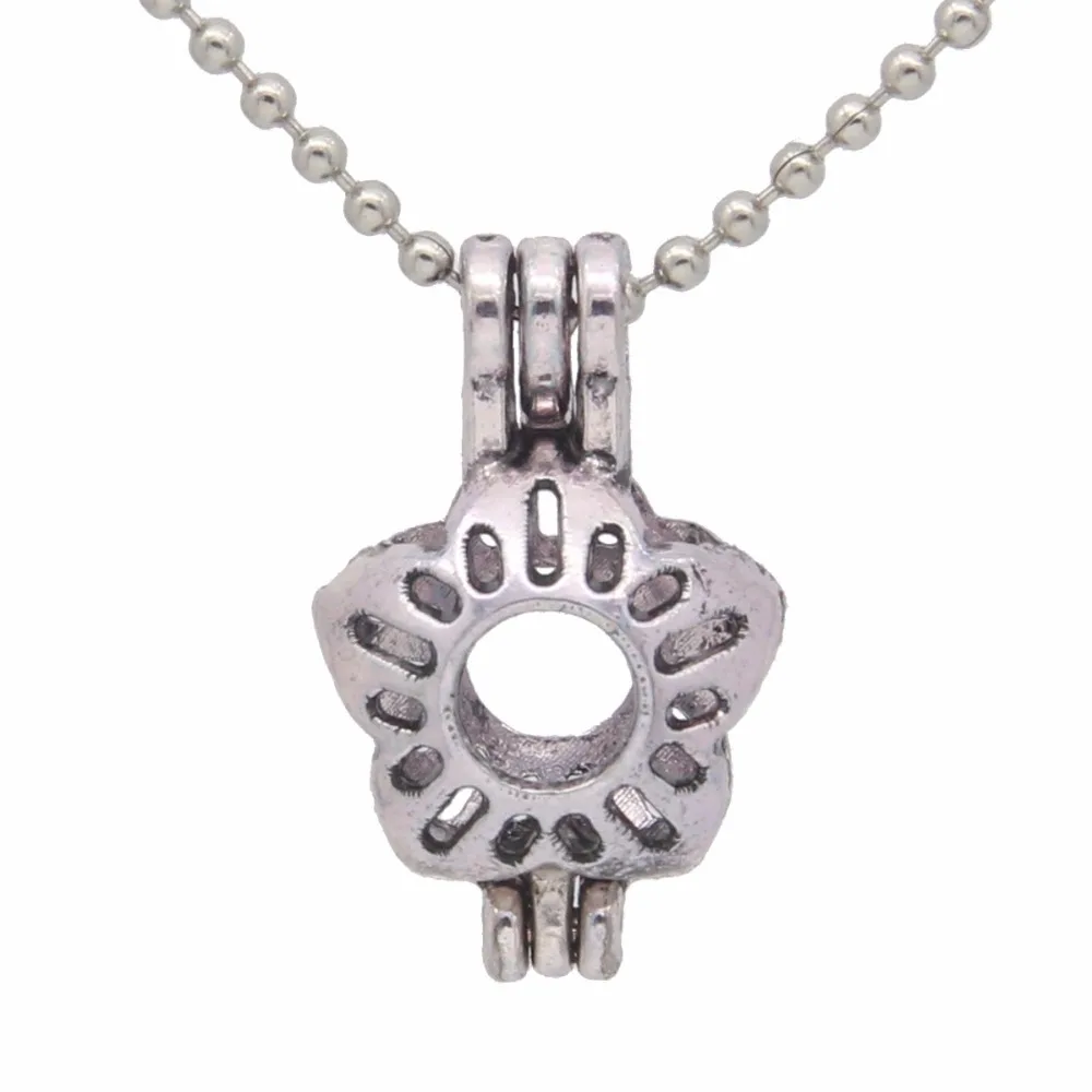 1pc Charms Antique Silver Small Flower Locket Pearl Beads Cage Pendant Necklace 20&quot Chain Womens Jewelry Gift | Украшения и
