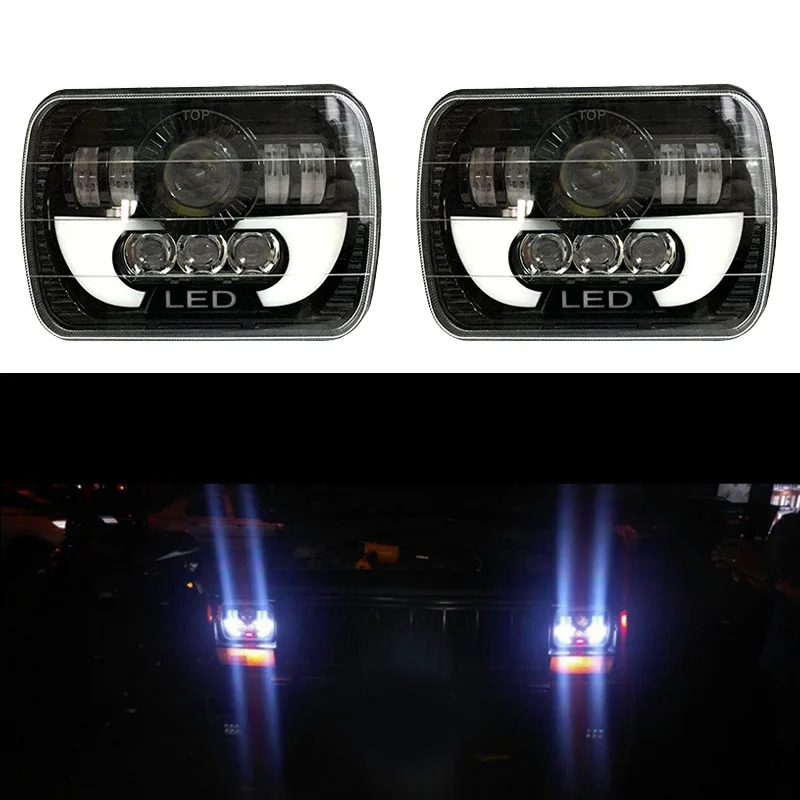 FADUIES Pair 5X7 inch 55W H4 LED Replacement For Sealed Beam With DRL 7x6 inch headlamp For truck FLD 50 60 70 80  (1)