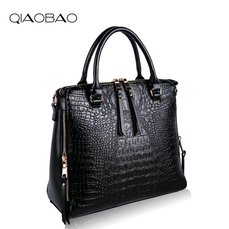 

QIAOBAO Crocodile Leather Bag Fashion Leather Designer Bag Capacity Lady Bags New Embossed Real Leather Cross Body Handbag