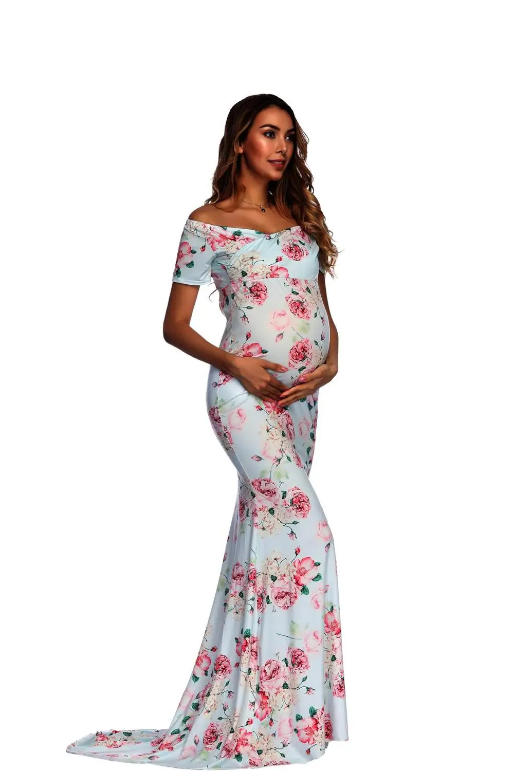 New Floral Maxi Maternity Gown For Photo Shoots Long Maternity Photography Props Pregnancy Dress Sexy Pregnant Dresses For Women (10)