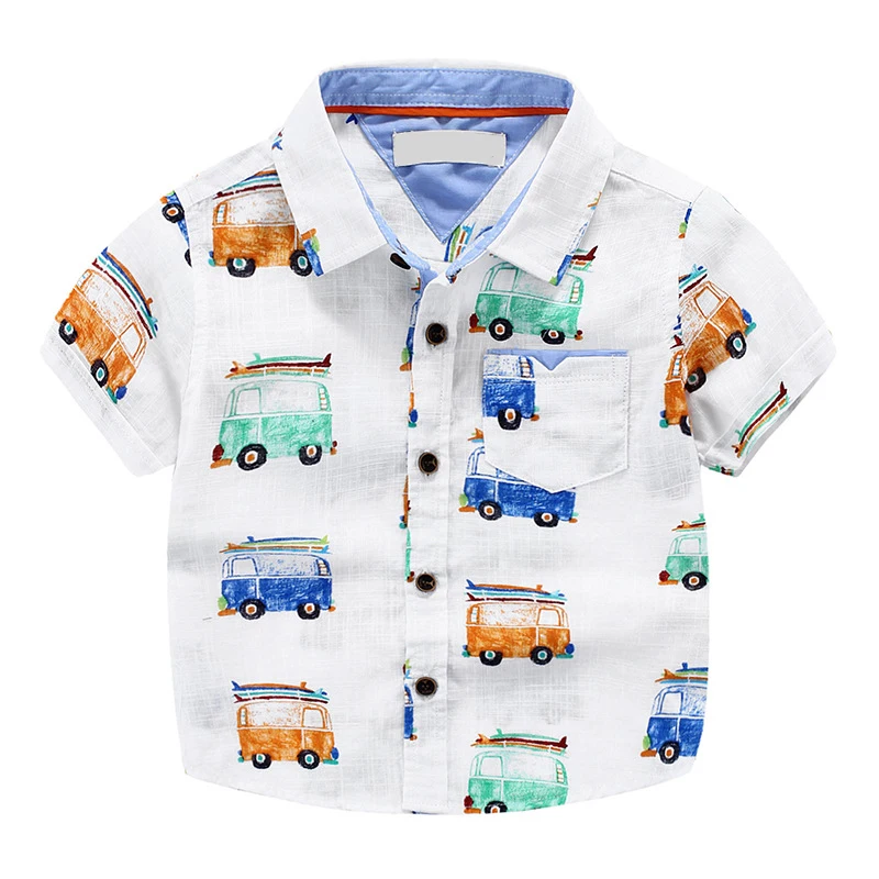 Летние рубашки для мальчиков белье хлопок мультфильм печати автомобиль с короткими рукавами рубашки