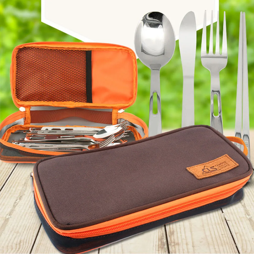 Jiaji Bolsa de Cubiertos Reciclable para Acampar de Viaje Al Aire Libre Bolsa de Cubiertos de Viaje Caja de Almacenamiento de Embalaje de Viaje Vajilla Bolsa de Cuchara de Tenedor de