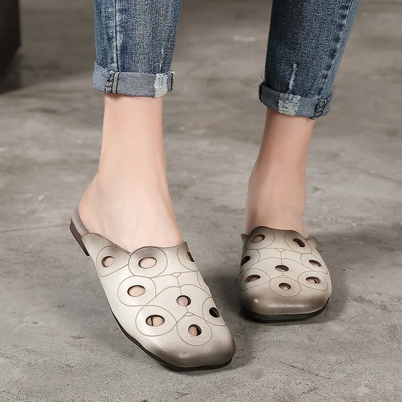 

Artdiya genuine leather women shoes handmade retro original 2019 New gradient Flat bottom slippers hollowed slippers women shoes