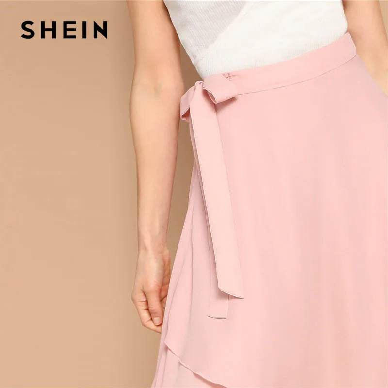 SHEIN Асимметричная Однотонная Юбка С Узлом Женская Летняя Розовая Богемная