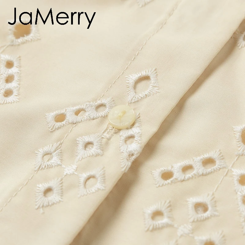 JaMerry Elegant embroidery lace blouse women Summer short sleeve ruffle hollow out tops Fashion ladies solid blouses and tops