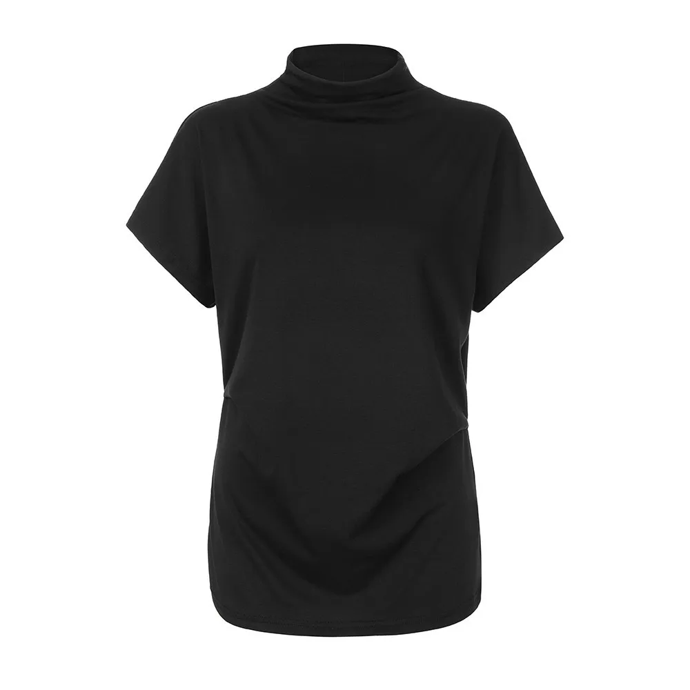 Летняя футболка размера плюс S-6XL, Женская водолазка из плотной шерстяной ткани с коротким рукавом, повседневный Топ, новая мода, N4