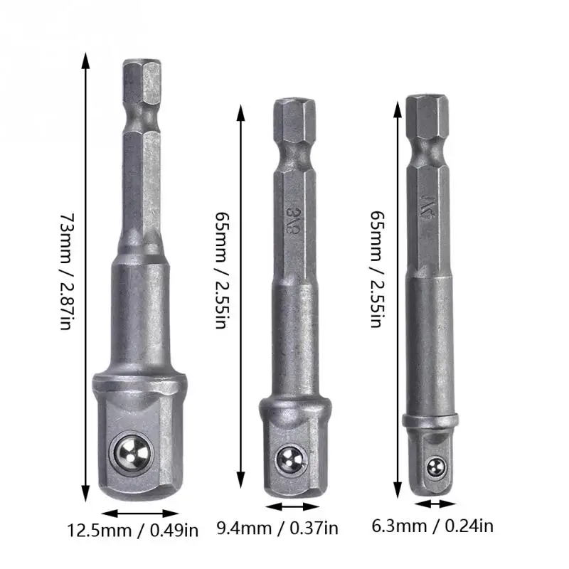 3 шт. гнездо адаптера 1/4 дюйма шестигранный хвостовик до 1/4 3/8 1/2 квадратные сверлильные головки бит драйвер черный серебристый опционально