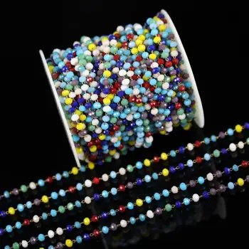 

Colorful Mixed Colors Glass Rondelle Abacus Shape Beads,4x6mm,Wire Wrapped Brass Links Necklace Chains