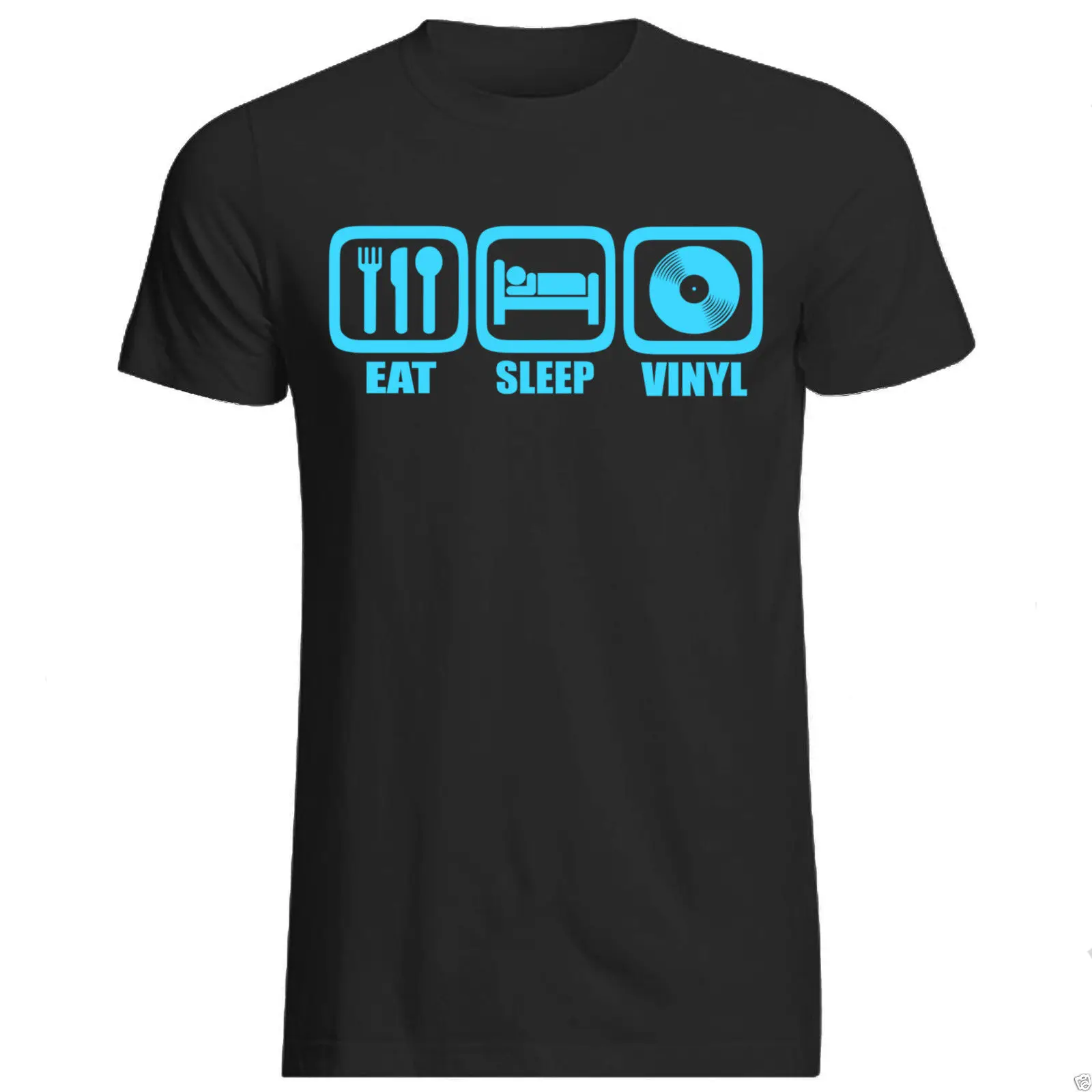 EAT SLEEP VINYL T-SHIRT ALL SIZES + COLS (Gildan record collecting music DJ LP) Harajuku Tops Fashion Classic Unique | Мужская одежда