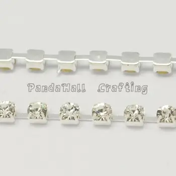 

4mm Wide Silver Color Grade A Garment Decorative Trimming Brass Crystal Rhinestone Cup Strass Chains with 1440pcs Rhinestones