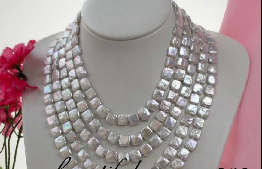 

FREE SHIPPING ******* z1761 Long 100" 12mm square white freshwater pearl necklace