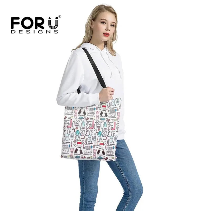 Лидер продаж 2019 года женские холщовые сумки для покупок FORUDESIGNS с рисунками из