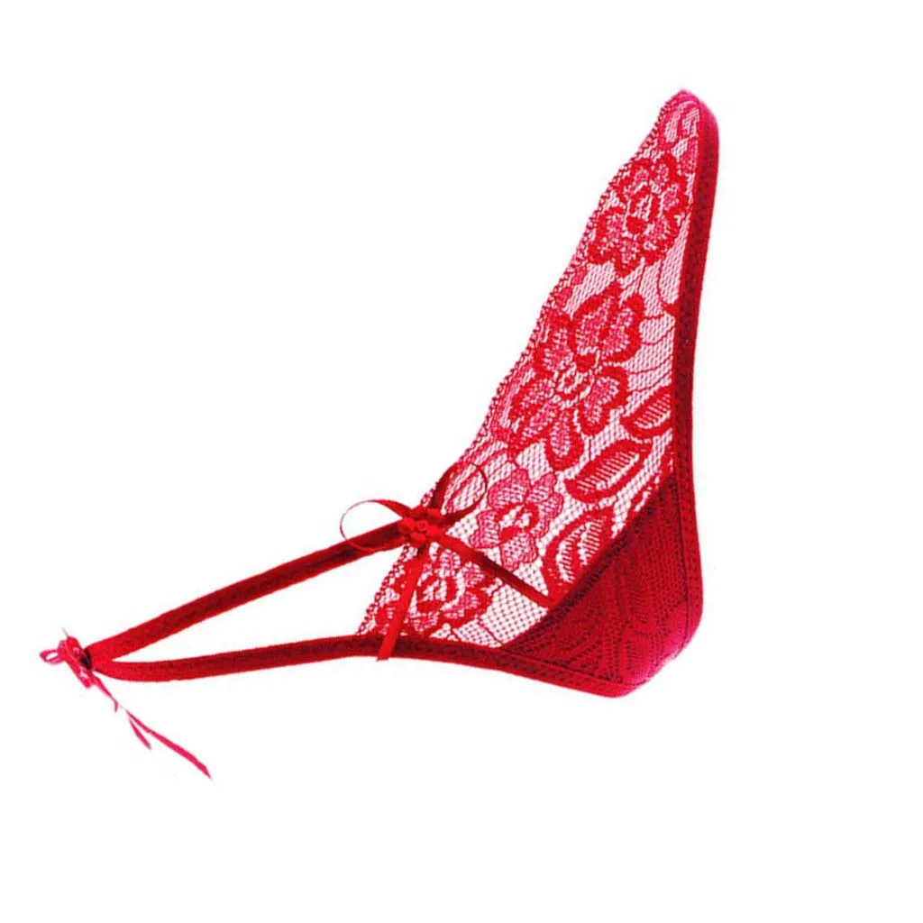 Женские сексуальные кружевные сетчатые полые стринги с бантом (красный цвет)