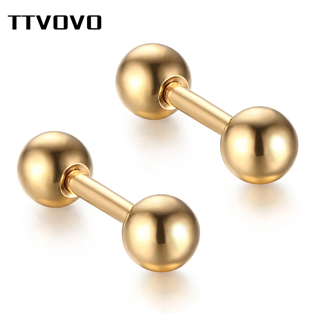 

TTVOVO Stainless Steel Stud Earrings for Men Women Round Double Ball Barbell Ear Piercing Studs Earrings Punk Style Jewelry Gift