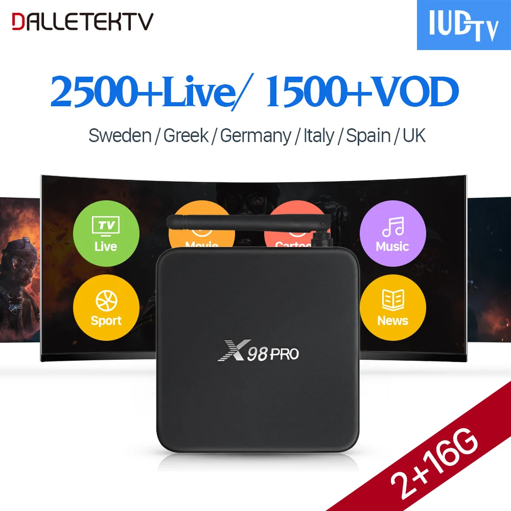 IPTV Europe Subscription 2500 Channels 1 Year IUDTV Code X98 PRO Smart Android 6.0 TV Box IPTV Sweden Italy Spain UK IPTV Box IPTV Europe Subscription 2500 Channels 1 Year IUDTV Code X98 PRO Smart Android 6.0 TV Box IPTV Sweden Italy Spain UK IPTV Box