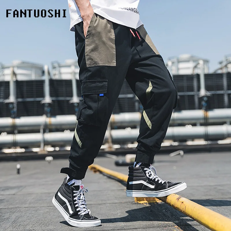 

Men 2019 Spring Autumn New Casual Cotton Pockets Cargo Pants Trousers Men Black Slim Elastic waist Jogger men Pencil pants