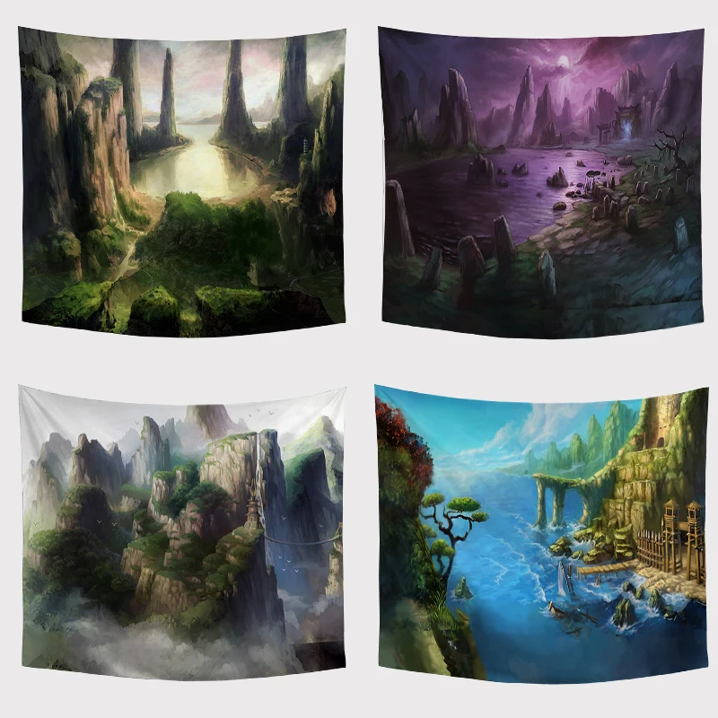 

Cartoon Mountain Moon Decorative Tapestries Castle Wall Hanging Tapestry Printed Dorm Living Room Decor Throw Rugs Beach Towels