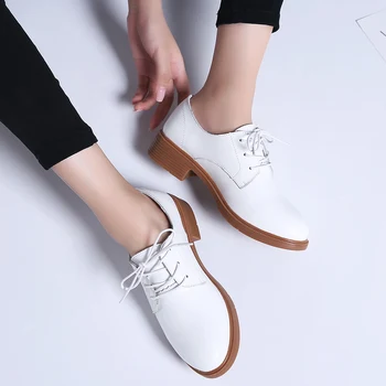 Tkn Spring Oxfords Shoes For Women Ladies Genuine Leather Lace Up
