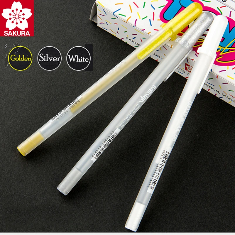 

Sakura 3pcs Gold Silver White Gel Pen Art Marker 0.8mm For Artists Fine Tip Sketching highlight Pens Manga Drawing Illustration