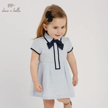 

DBA9427 dave bella summer baby girl's princess cute dress fashion bow blue dots children party dress kids infant lolita clothes