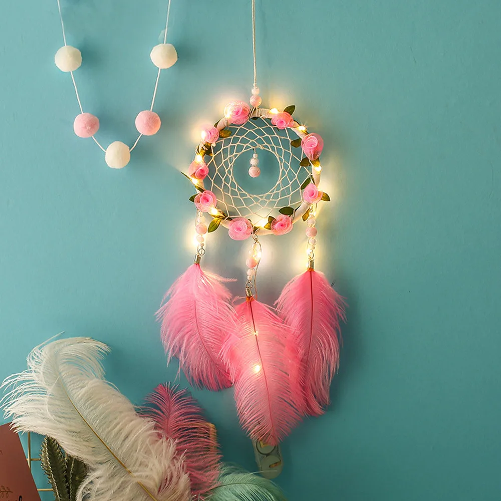 Dream Catcher Handmade Dreamcatcher Feathers Night Light