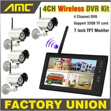 NEW 7 Inch Monitor Wireless CCTV Kit 2.4GHz 4CH Channel CCTV DVR 4PCS Wireless Cameras Audio Night Vision Home Security System