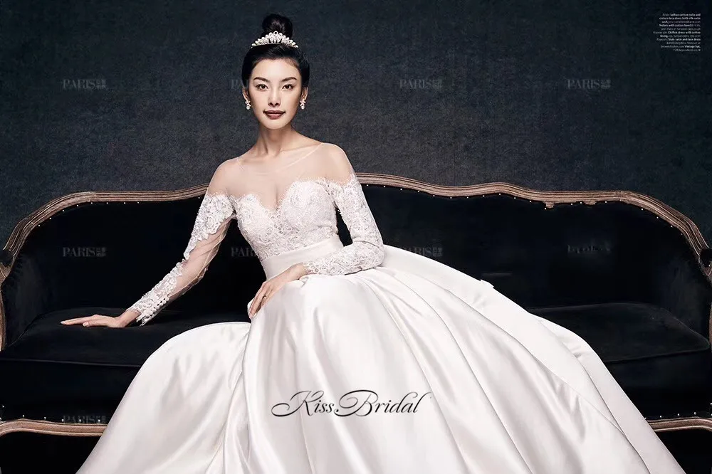

New Elegant Cheap Wedding Dress Satin 2020 robe de mariage Modest Long Sleeve Wedding Bridal Gown
