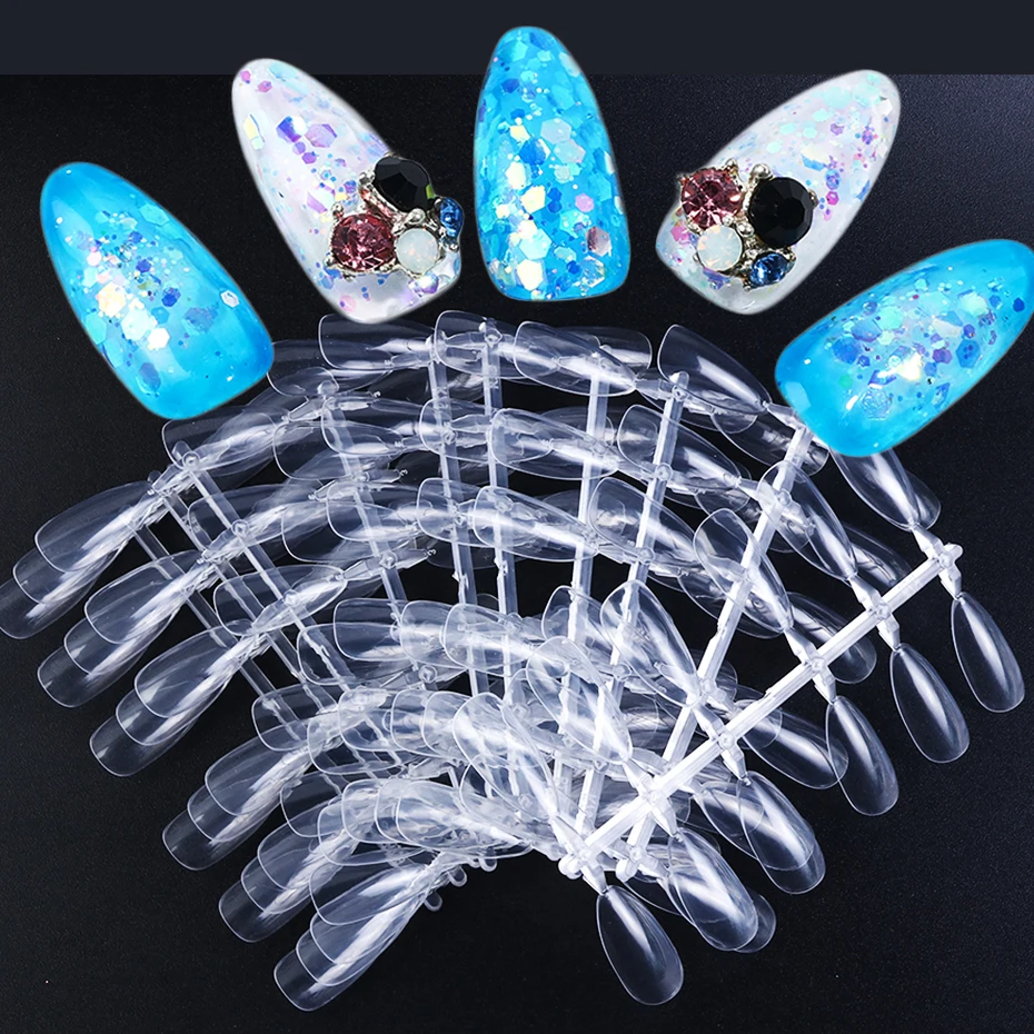 

120pcs Practice Full Cover Fake Nails Oval Stiletto Nature Clear Detachable Nails Gel Polish Nail Tip Artificial Manicure LE1030