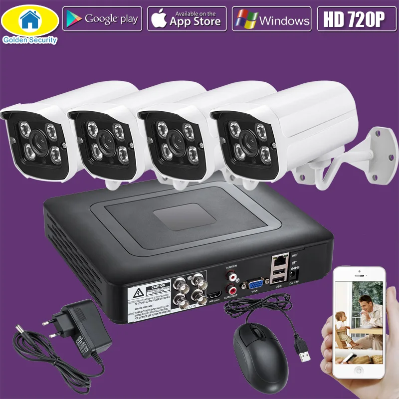 

Golden Security 4CH CCTV System 720P AHD CCTV DVR Kit 4PCS 1.0 MP IR Outdoor Security Camera CCTV Camera Surveillance System