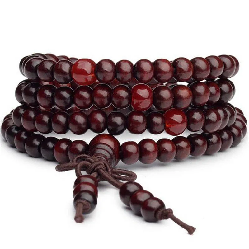 Буддийские бусы из сандалового дерева для медитации и молитвы шарик Мала Браслет - Окраска металла: Red